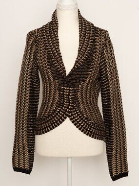 Etcetera Merino Wool Gold Metallic Asymmetrical Cardigan Small Grandmacore